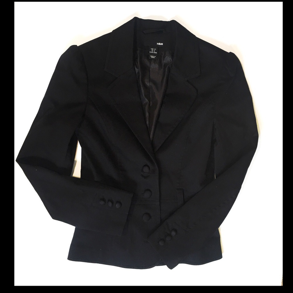 H&M  Black Puffed Sleeve Jacket Blazer Size 4